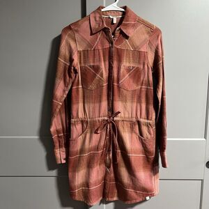 Element Eden Women L/S Button Plaid Flannel Mini Dress Tie Waist XS Fall Western